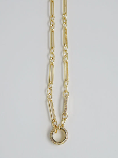 Diamond Figaro Charm Holder Necklace - Clicker Clasp - add charms