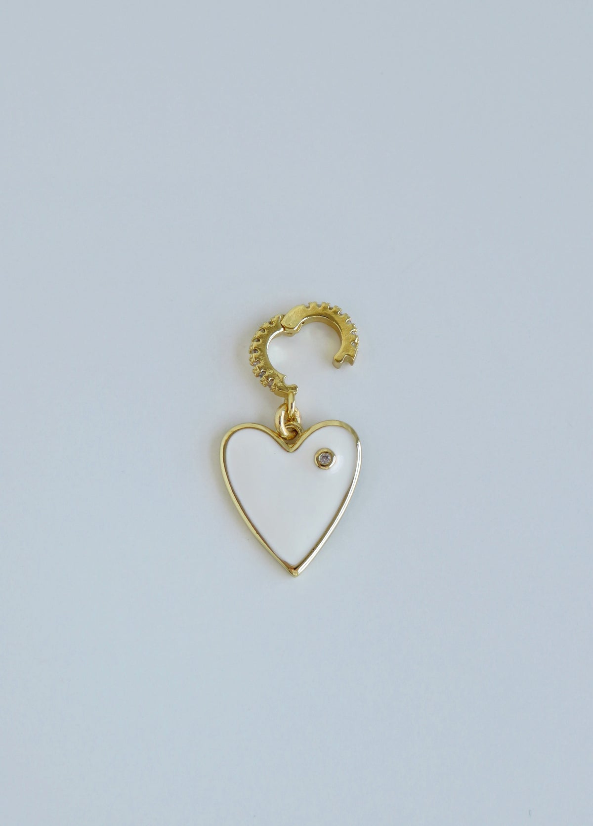 White Enamel Heart Charm on Diamond Hinged Clasp
