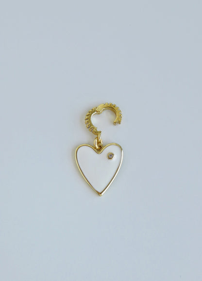 White Enamel Heart Charm on Diamond Hinged Clasp