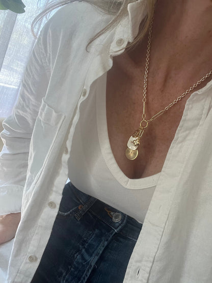 White Oval Link Charm Holder Necklace - Clicker Clasp - add charms