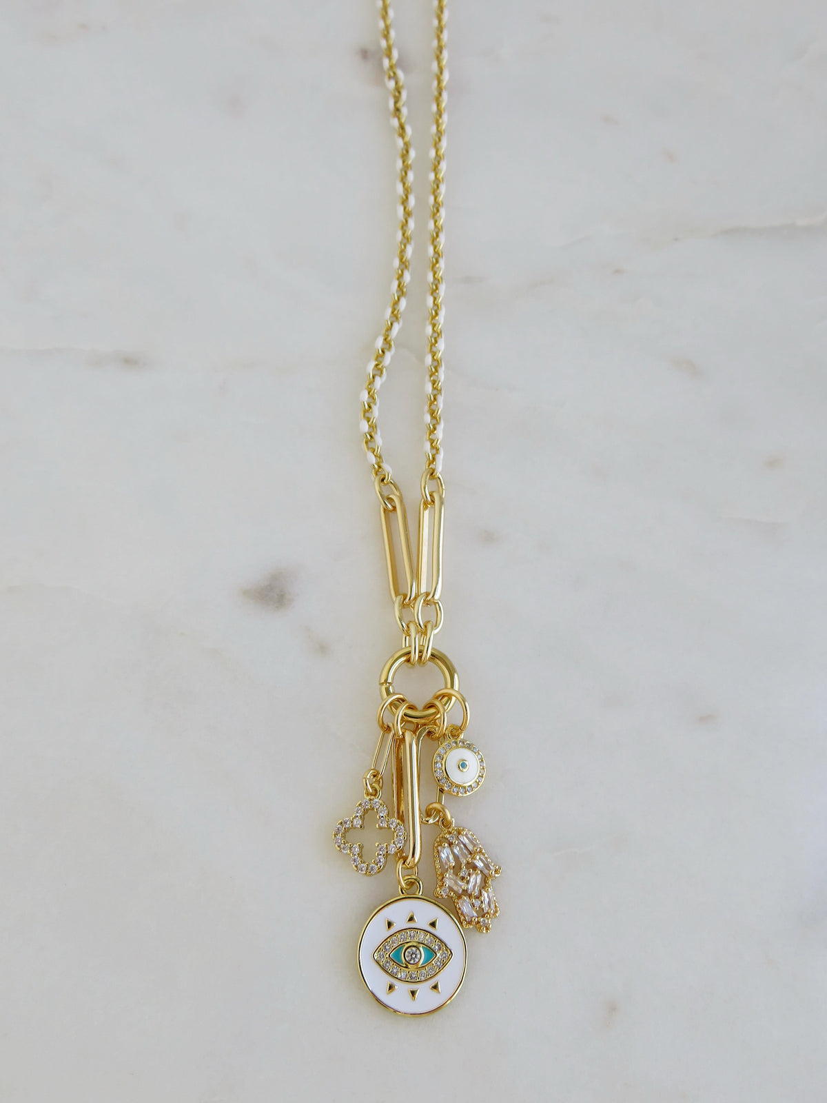 White Oval Link Charm Holder Necklace - Clicker Clasp - add charms