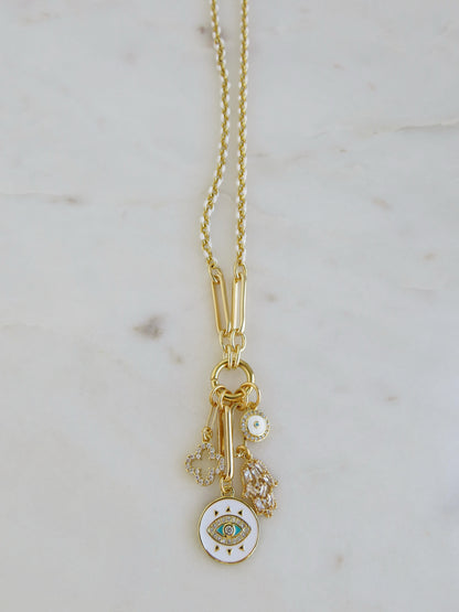 White Oval Link Charm Holder Necklace - Clicker Clasp - add charms