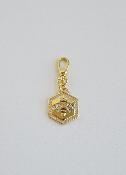 Hexagon Bee Charm with Swivel Clasp