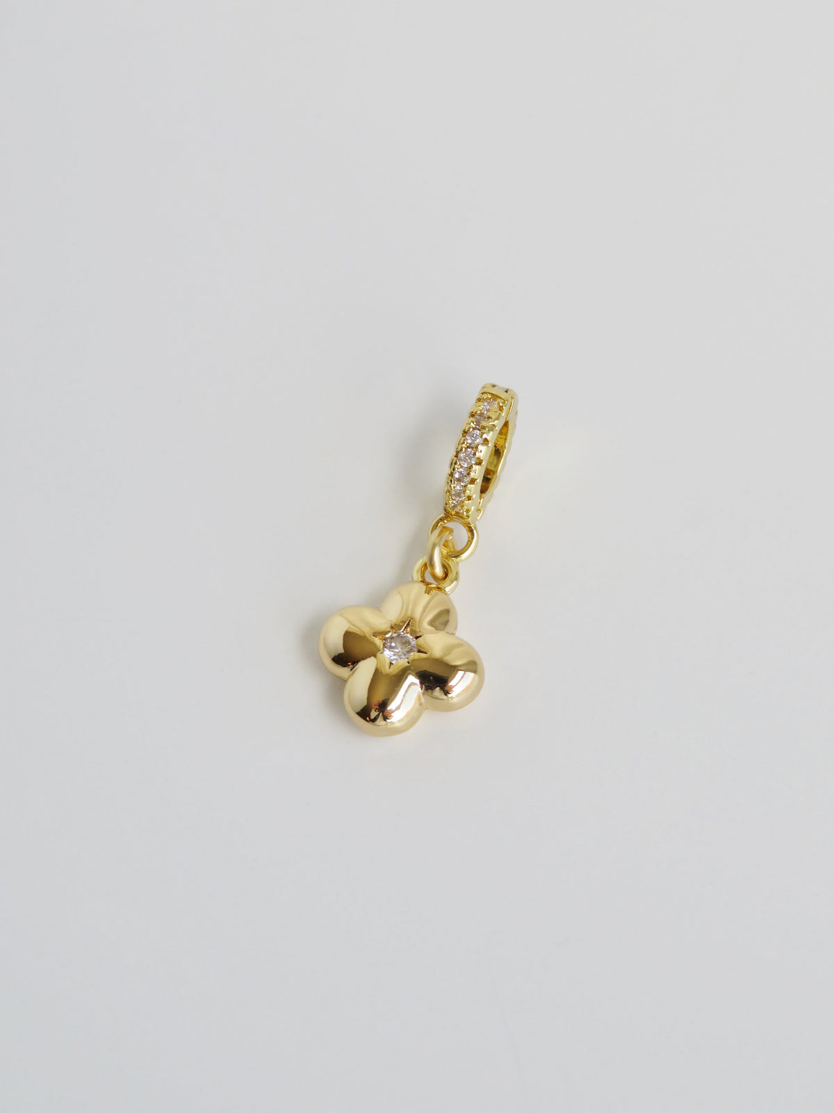 Petite Puffed Clover Charm on Diamond Clasp