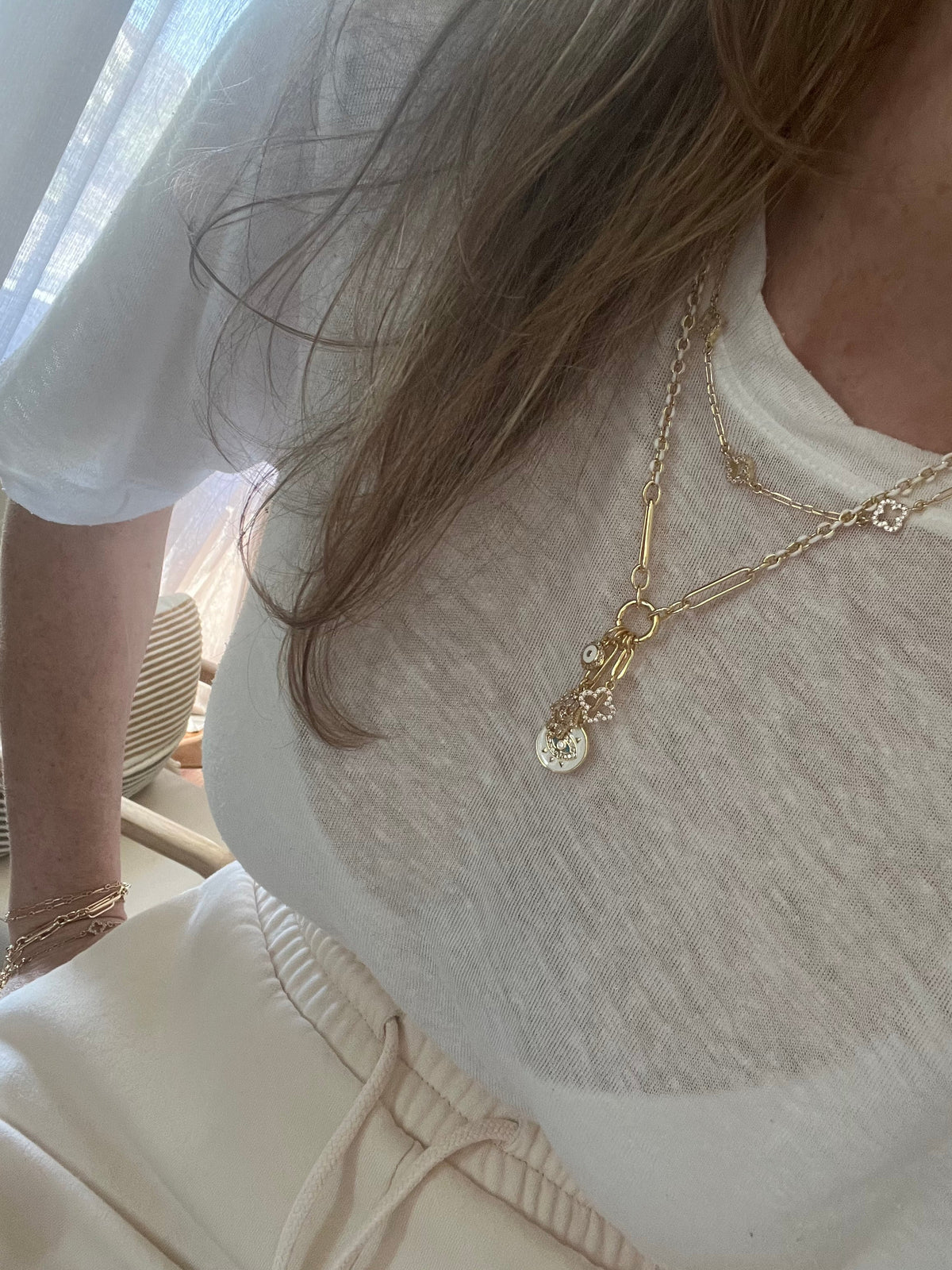 White Oval Link Charm Holder Necklace - Clicker Clasp - add charms