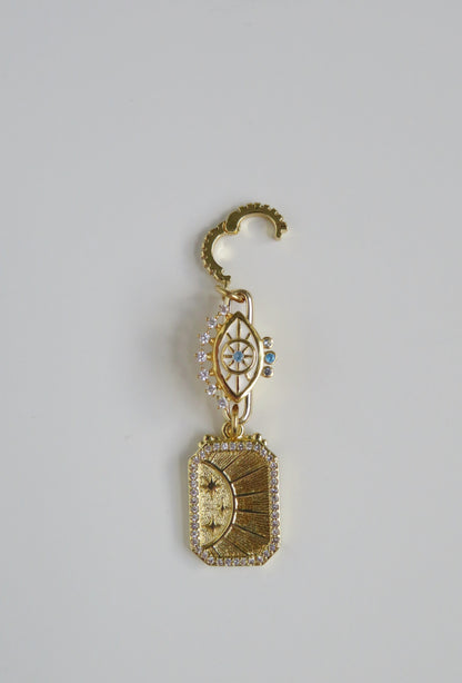 Evil Eye & Sun Hinged Clasp Lariat Chain - Figaro Link