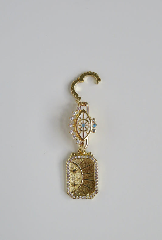 Evil Eye & Sun Hinged Clasp Lariat Chain - Figaro Link