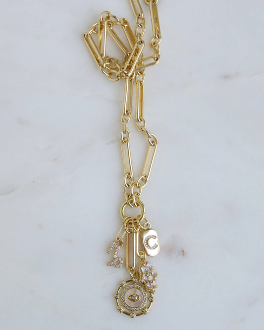 Personalized Zodiac Evil Eye Hamsa Celestial Charm Cluster Necklace - Figaro