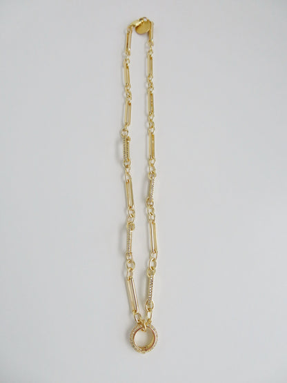 Diamond Figaro Charm Holder Necklace - Clicker Clasp - add charms