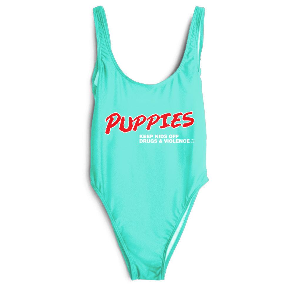 D.A.R.E. Puppies One Piece Swimsuit | Unique Gift for Dog Lovers | Black & Mint Teal