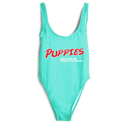 D.A.R.E. Puppies One Piece Swimsuit | Unique Gift for Dog Lovers | Black & Mint Teal