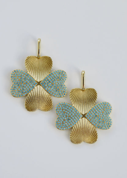 Turquoise Diamond Heart Clover Charm