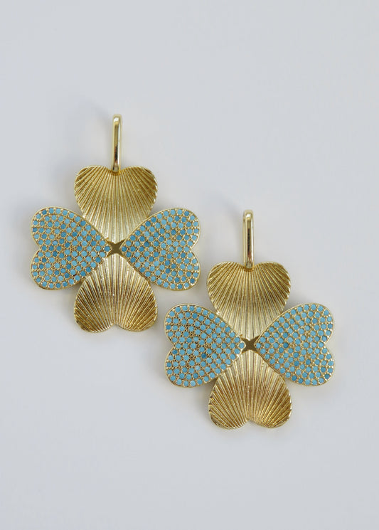 Turquoise Diamond Heart Clover Charm