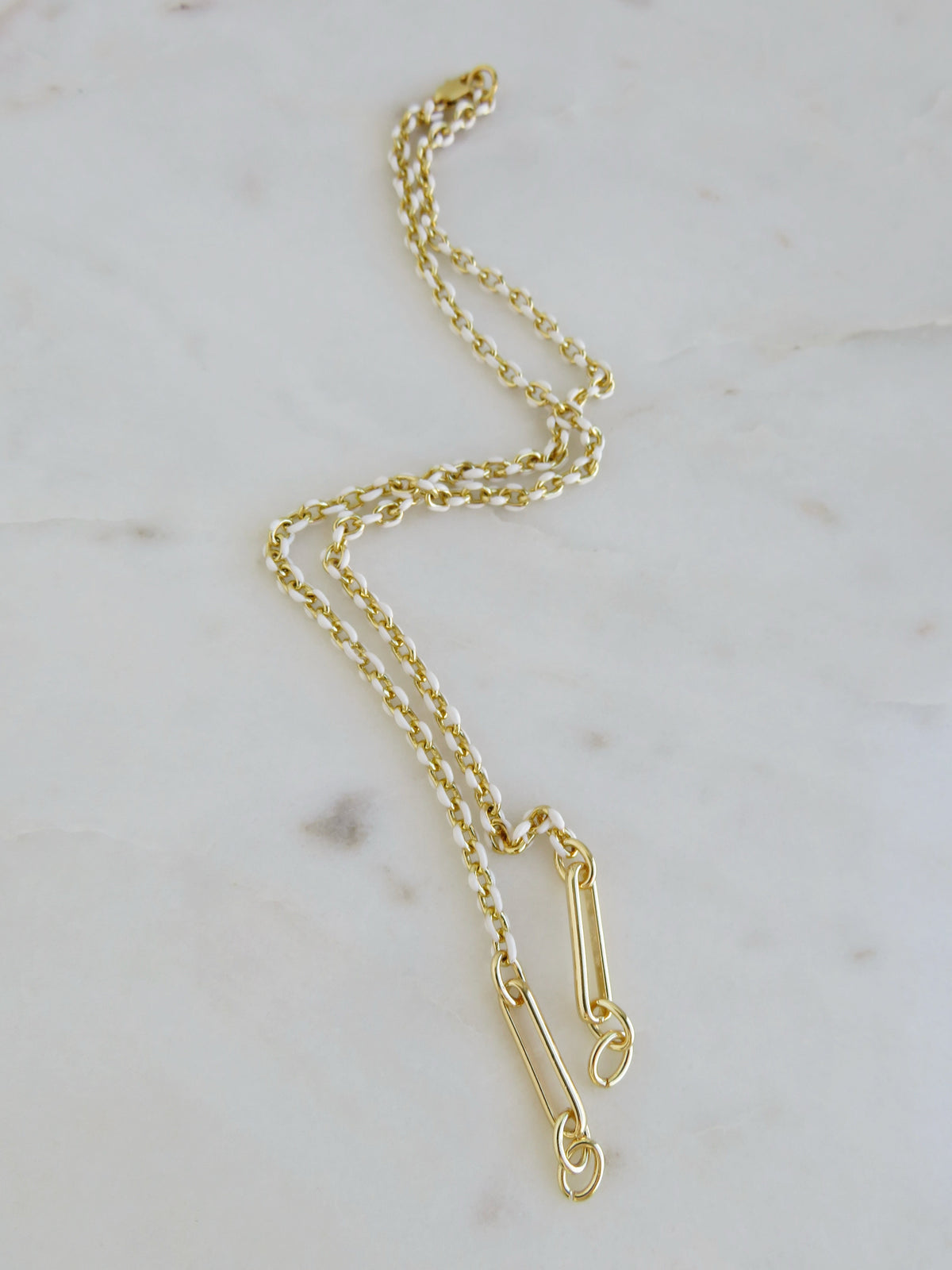 White Oval Link Charm Holder Necklace - Clicker Clasp - add charms