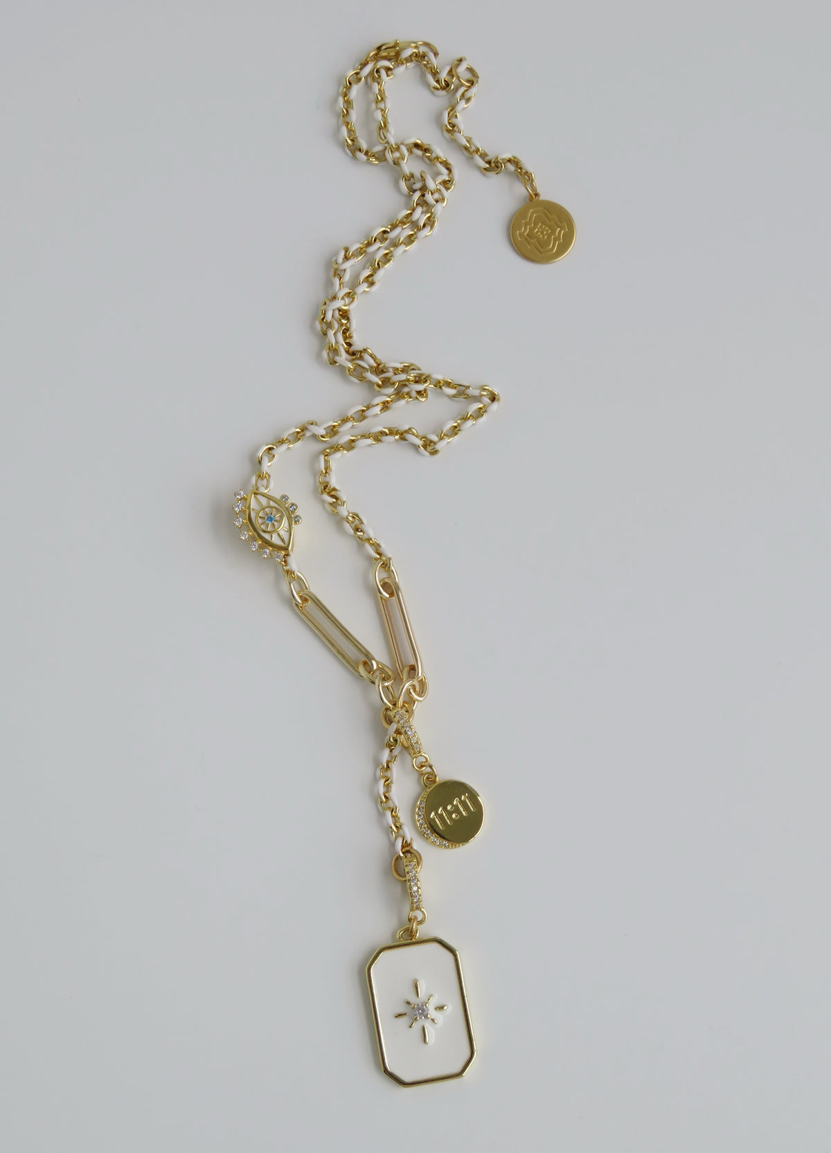 White Oval Link Lariat Charm Holder Necklace