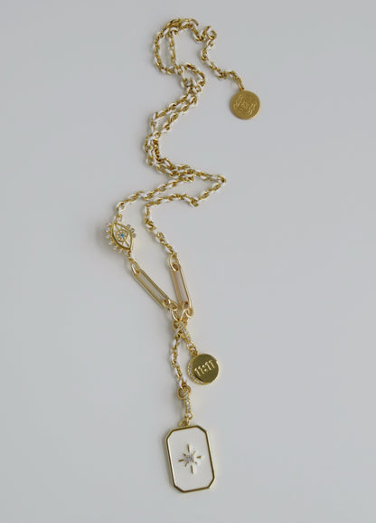 White Oval Link Lariat Charm Holder Necklace