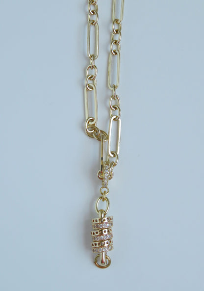 Small Bead Hinged Clasp Lariat Chain - Figaro Link - add a charm
