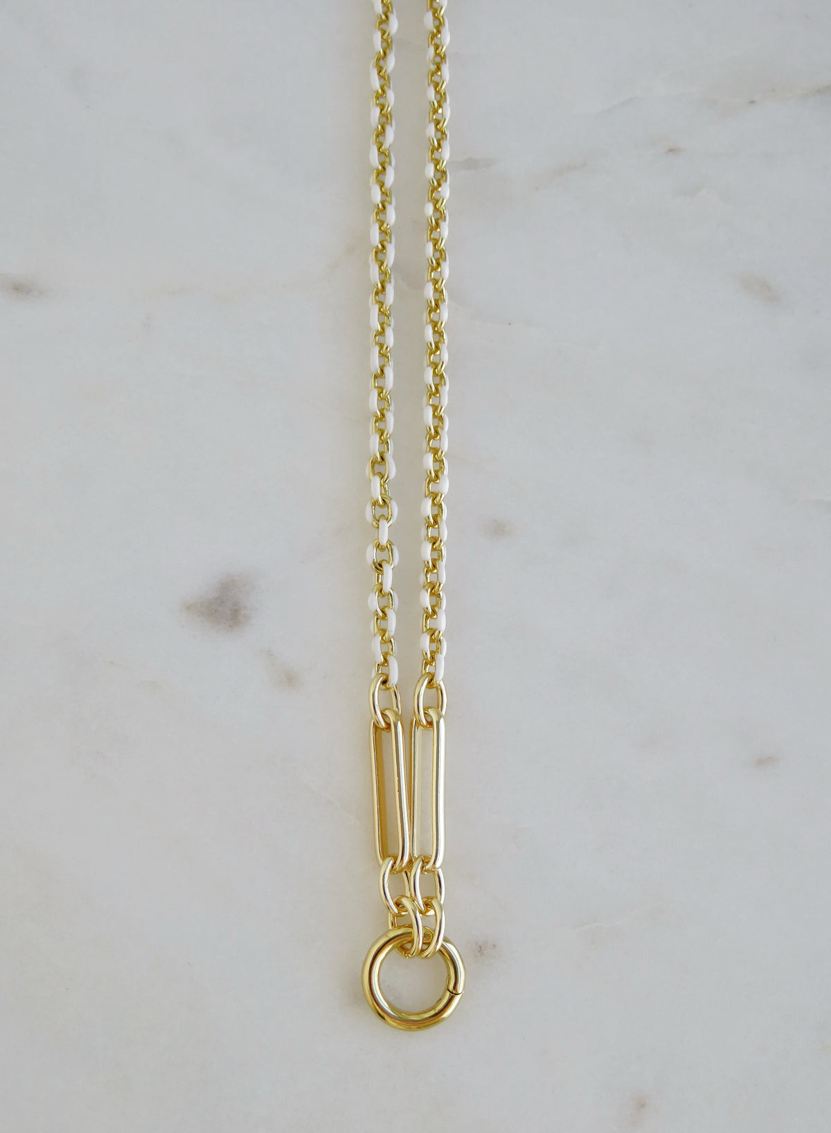 White Oval Link Charm Holder Necklace - Clicker Clasp - add charms