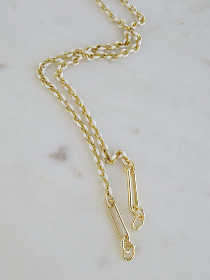 White Oval Link Charm Holder Necklace - Clicker Clasp - add charms