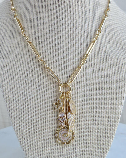 Love & Divine Guidance Charm Cluster Necklace - Figaro Link