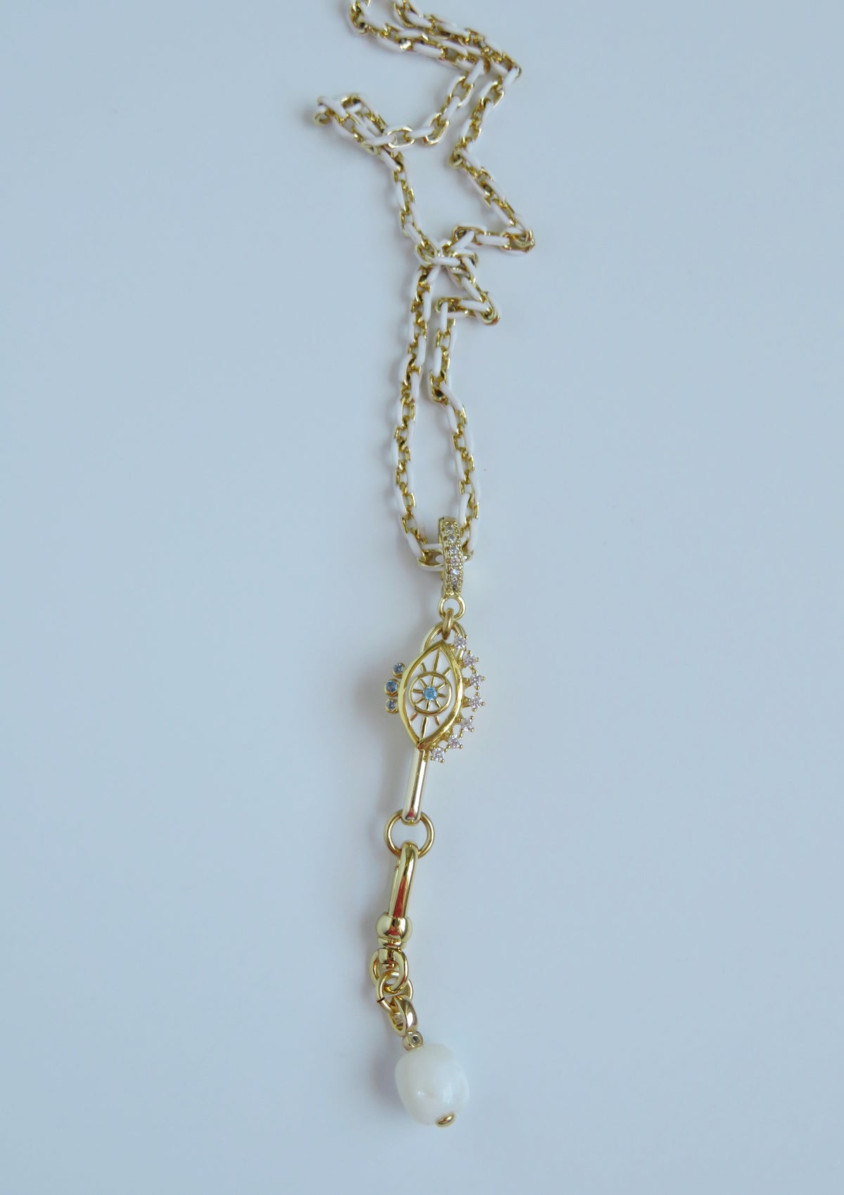 Evil Eye Hinged Clasp Lariat Chain - Figaro Link - add a charm
