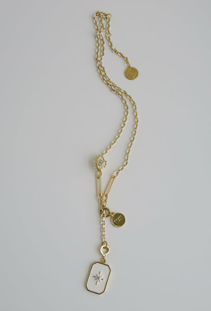 White Oval Link Lariat Charm Holder Necklace