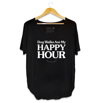 Dog Walks Are My Happy Hour Scoop Neck Tee | Gift for Dog Moms | Made in USA