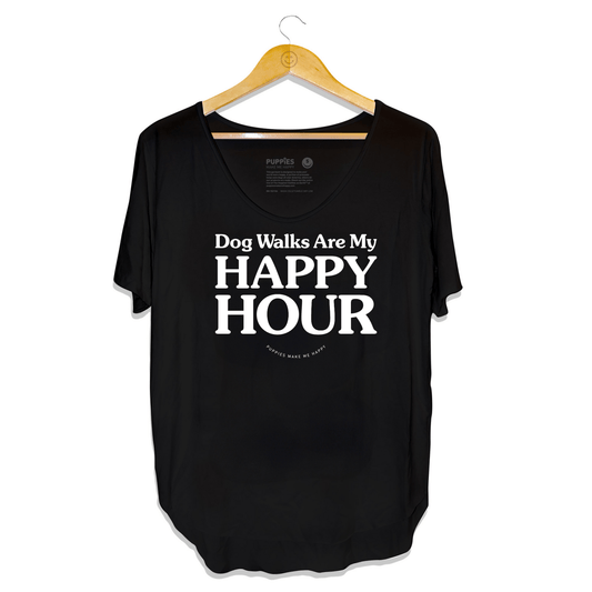 Dog Walks Are My Happy Hour Scoop Neck Tee | Gift for Dog Moms | Made in USA