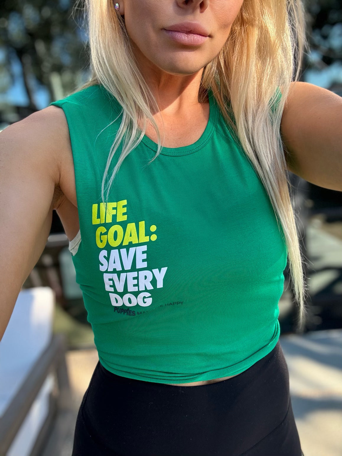 Life Goal: Save Every Dog Crop Tank | Gift for Rescue Advocates | Green | Made in USA