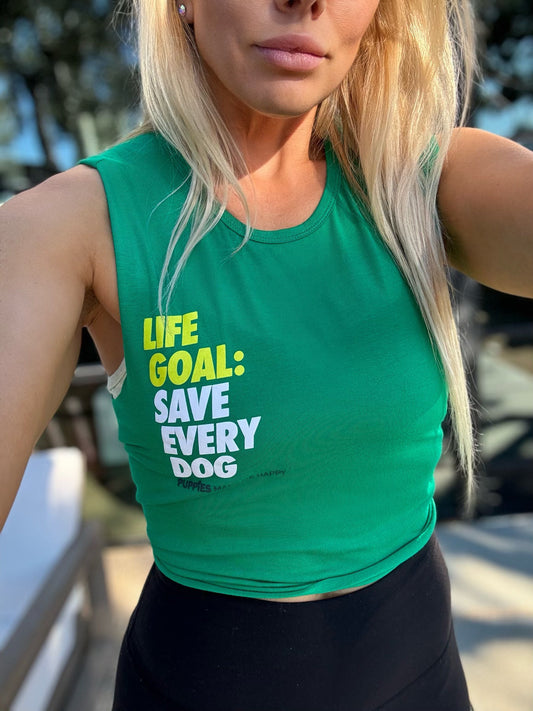 Life Goal: Save Every Dog Crop Tank | Gift for Rescue Advocates | Green | Made in USA