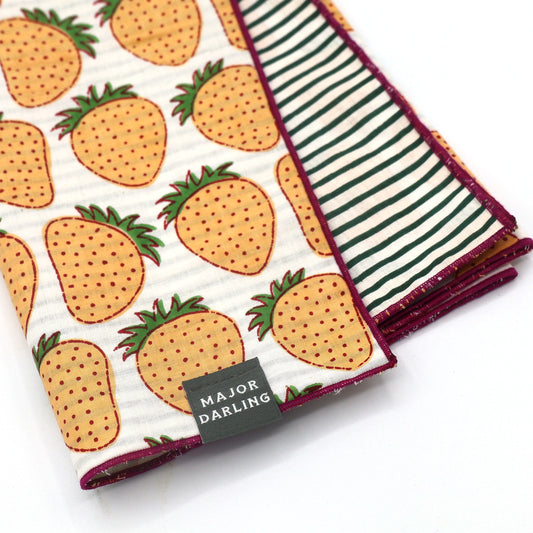 reversible bandana / yellow strawberries + stripes