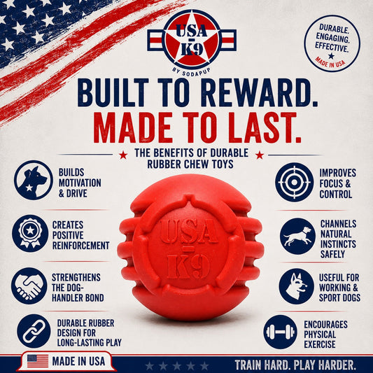 USA-K9 Stars and Stripes Rubber Dog Toy | K9 Handler Reward Toy | Red | USA Made