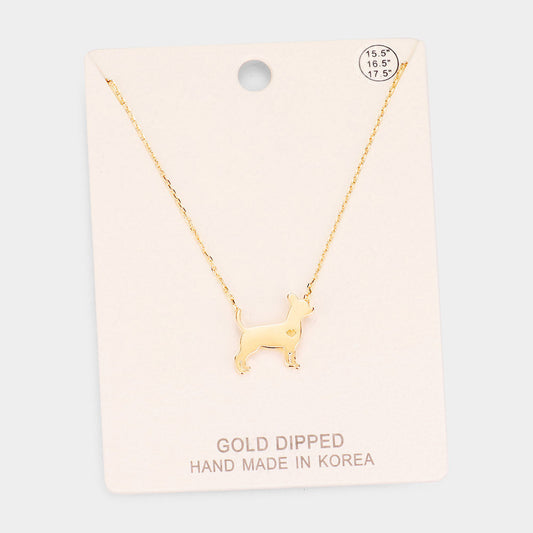 Gold Dipped French Boston Terrier Dog Heart Pendant Necklace