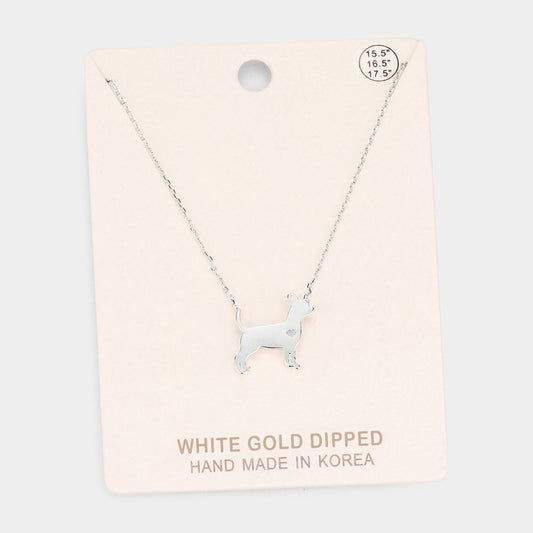 White Gold Dipped French Boston Terrier Dog Heart Pendant Necklace