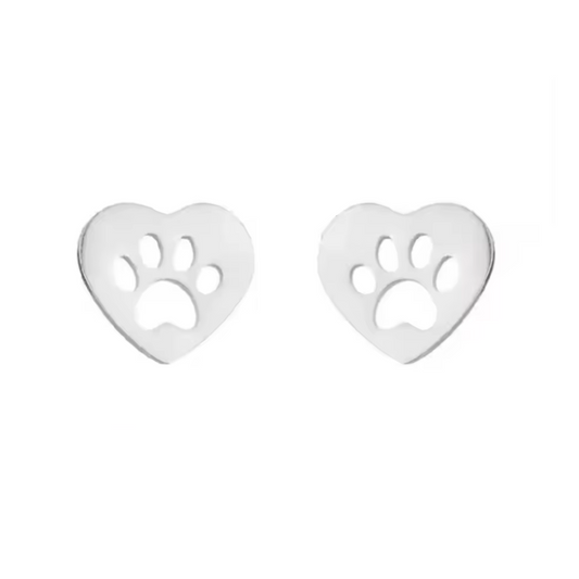 Pawfect Charm Heart Paw Cutout Stud Earrings