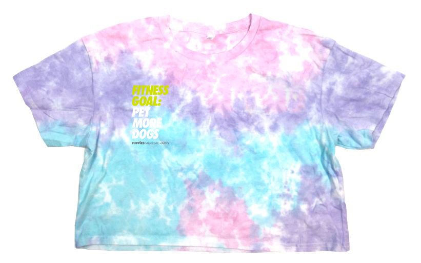 Fitness Goal: Pet More Dogs Cotton Candy Tie Dye Crop Tee | Made in USA | Last One in L