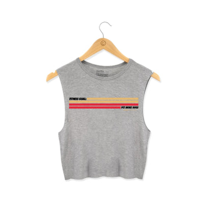 Puppies Fitness Stripes Crop Tank | Light Grey | Sporty Dog Mom Gift | Made in USA | Last 4