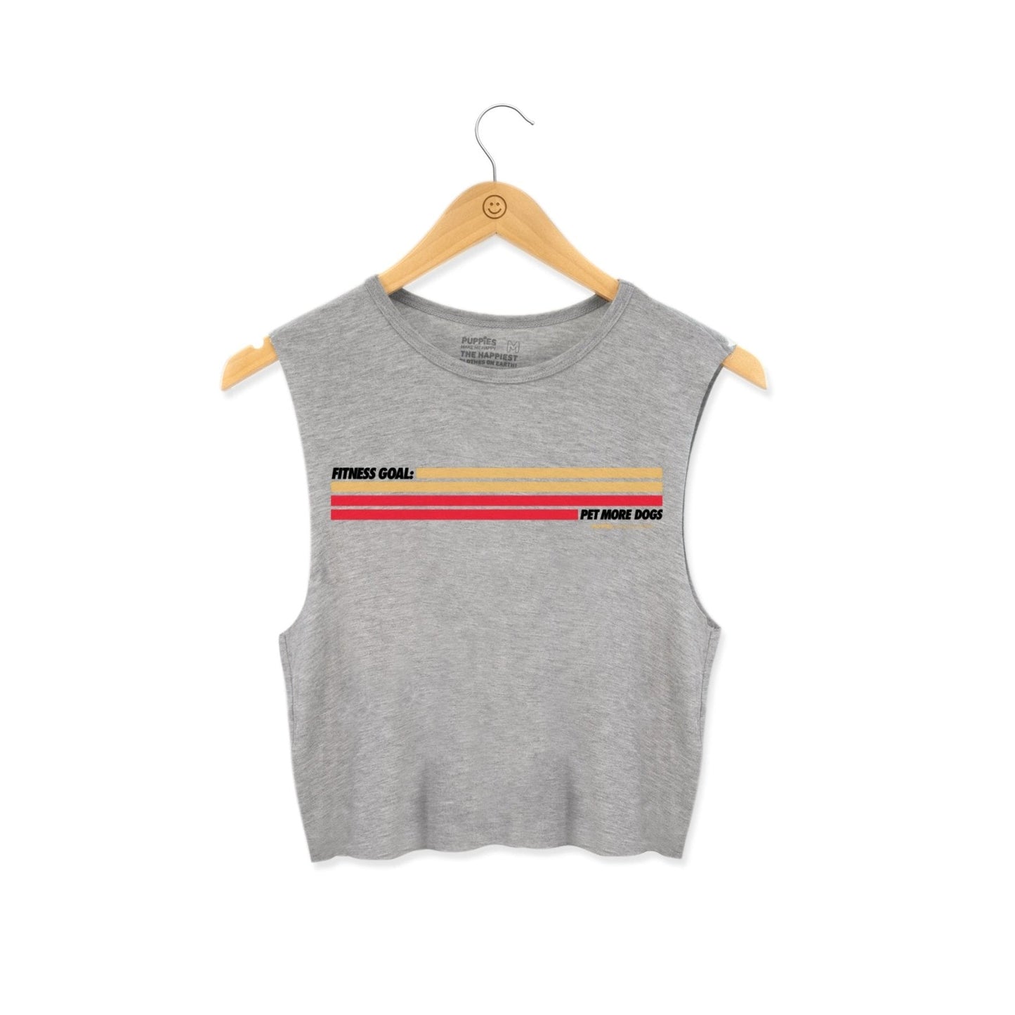 Puppies Fitness Stripes Crop Tank | Light Grey | Sporty Dog Mom Gift | Made in USA | Last 4