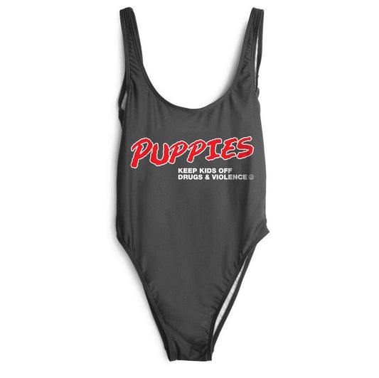 D.A.R.E. Puppies One Piece Swimsuit | Unique Gift for Dog Lovers | Black & Mint Teal