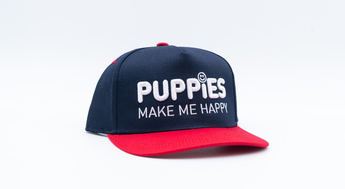 Puppies Make Me Happy Red White & Blue 3D Puff Snapback Hat | 4th of July Dog Lover Gift