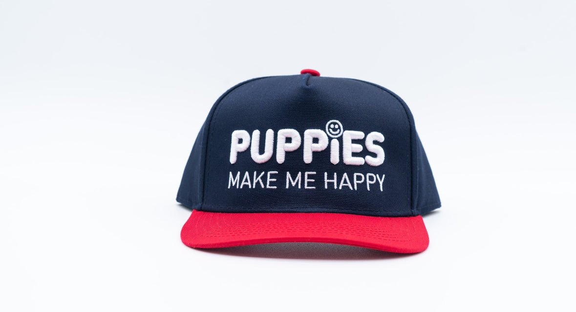 Puppies Make Me Happy Red White & Blue 3D Puff Snapback Hat | 4th of July Dog Lover Gift