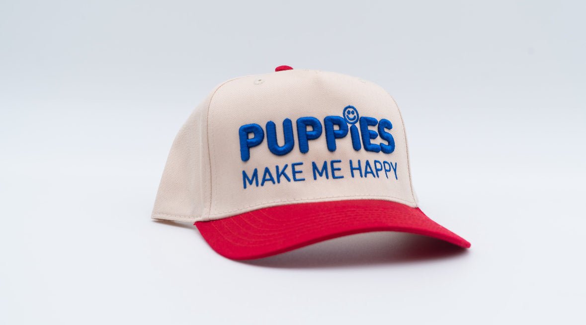 Puppies Make Me Happy Red White & Blue 3D Puff Snapback Hat | 4th of July Dog Lover Gift