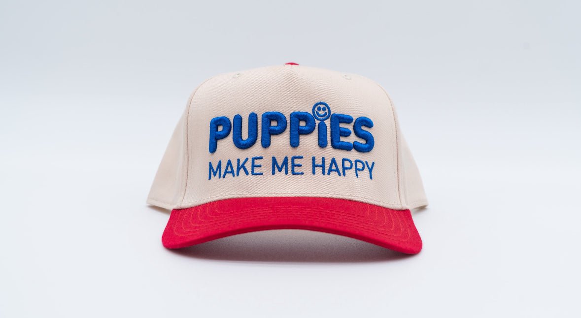 Puppies Make Me Happy Red White & Blue 3D Puff Snapback Hat | 4th of July Dog Lover Gift