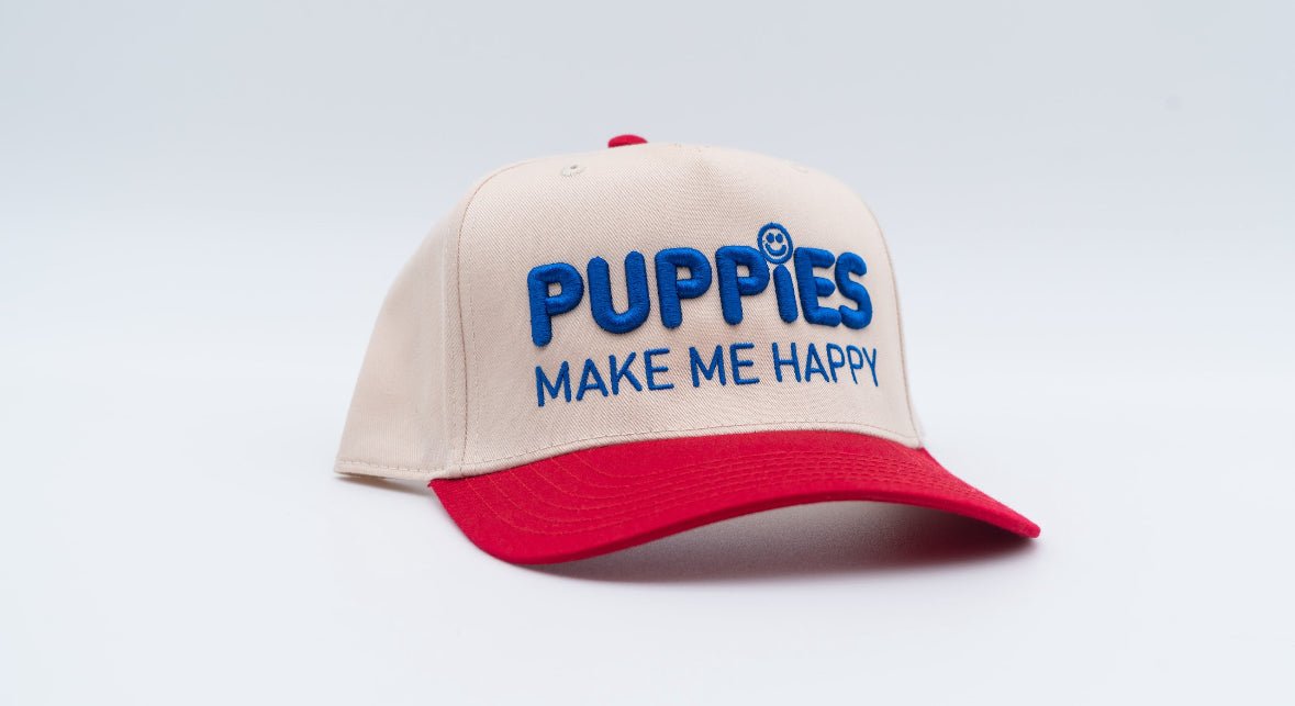 Puppies Make Me Happy Red White & Blue 3D Puff Snapback Hat | 4th of July Dog Lover Gift