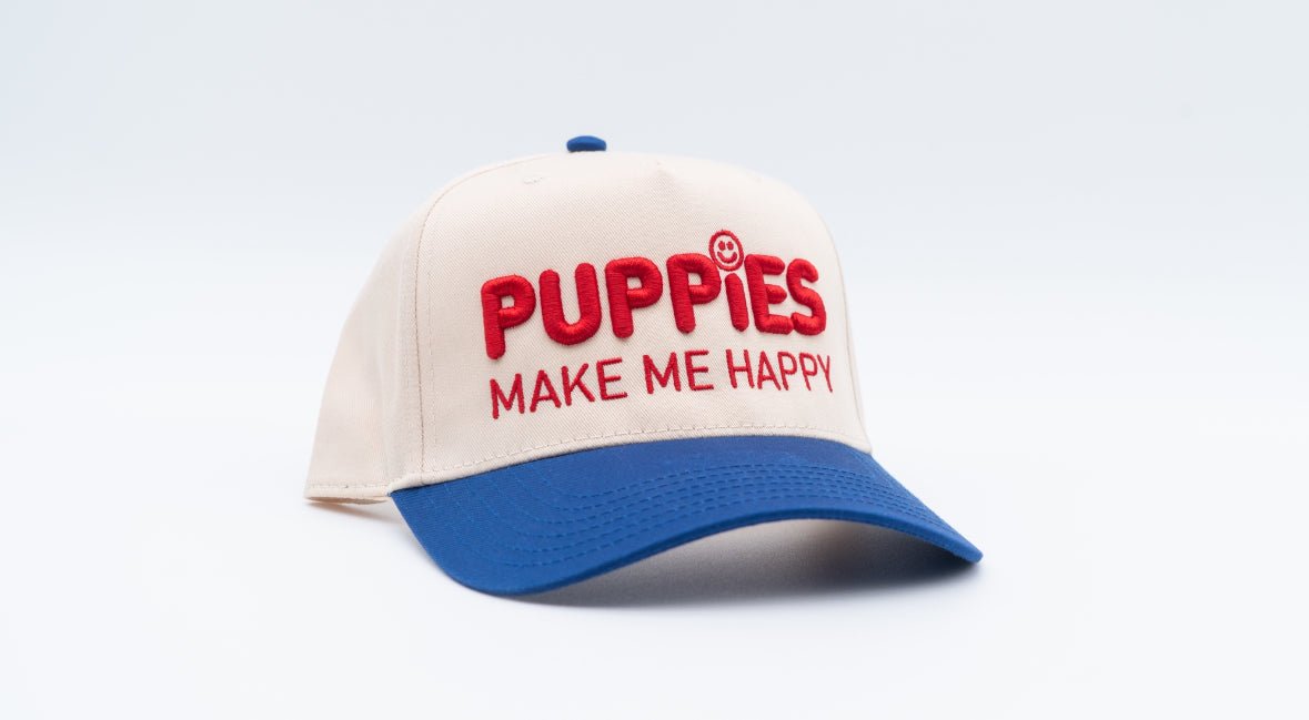 Puppies Make Me Happy Red White & Blue 3D Puff Snapback Hat | 4th of July Dog Lover Gift
