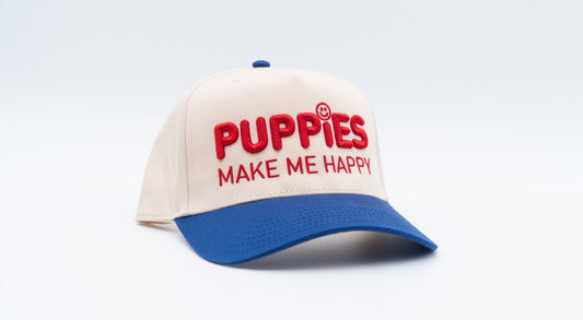 Puppies Make Me Happy Red White & Blue 3D Puff Snapback Hat | 4th of July Dog Lover Gift