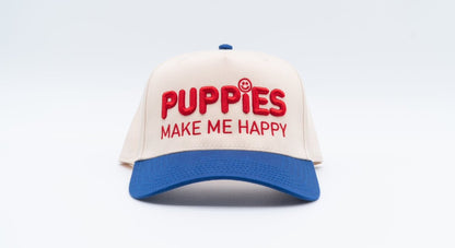 Puppies Make Me Happy Red White & Blue 3D Puff Snapback Hat | 4th of July Dog Lover Gift