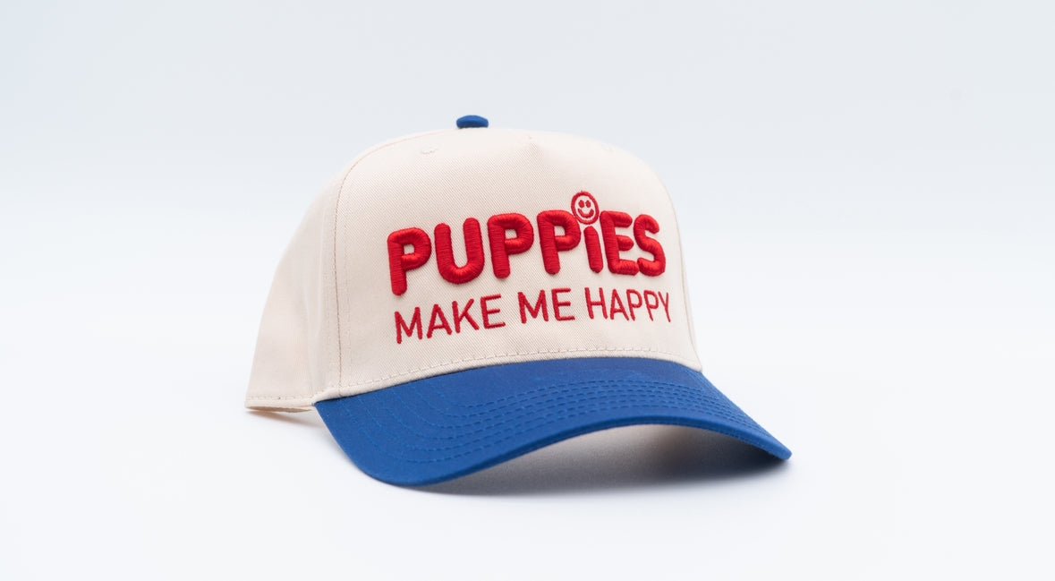 Puppies Make Me Happy Red White & Blue 3D Puff Snapback Hat | 4th of July Dog Lover Gift