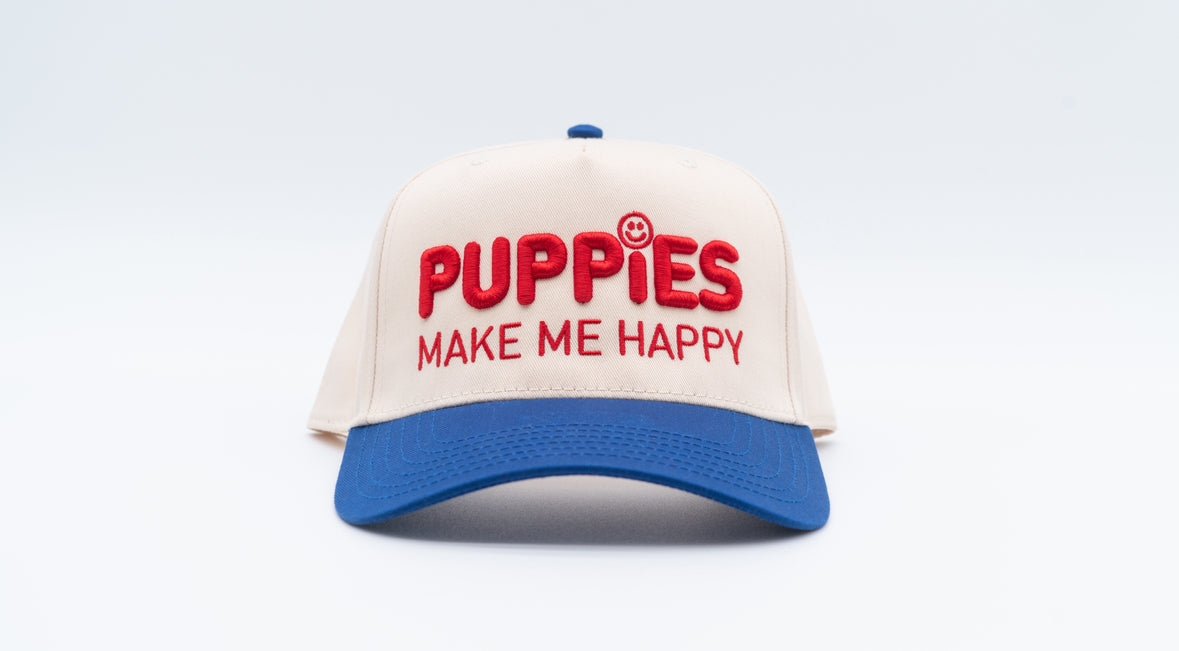 Puppies Make Me Happy Red White & Blue 3D Puff Snapback Hat | 4th of July Dog Lover Gift
