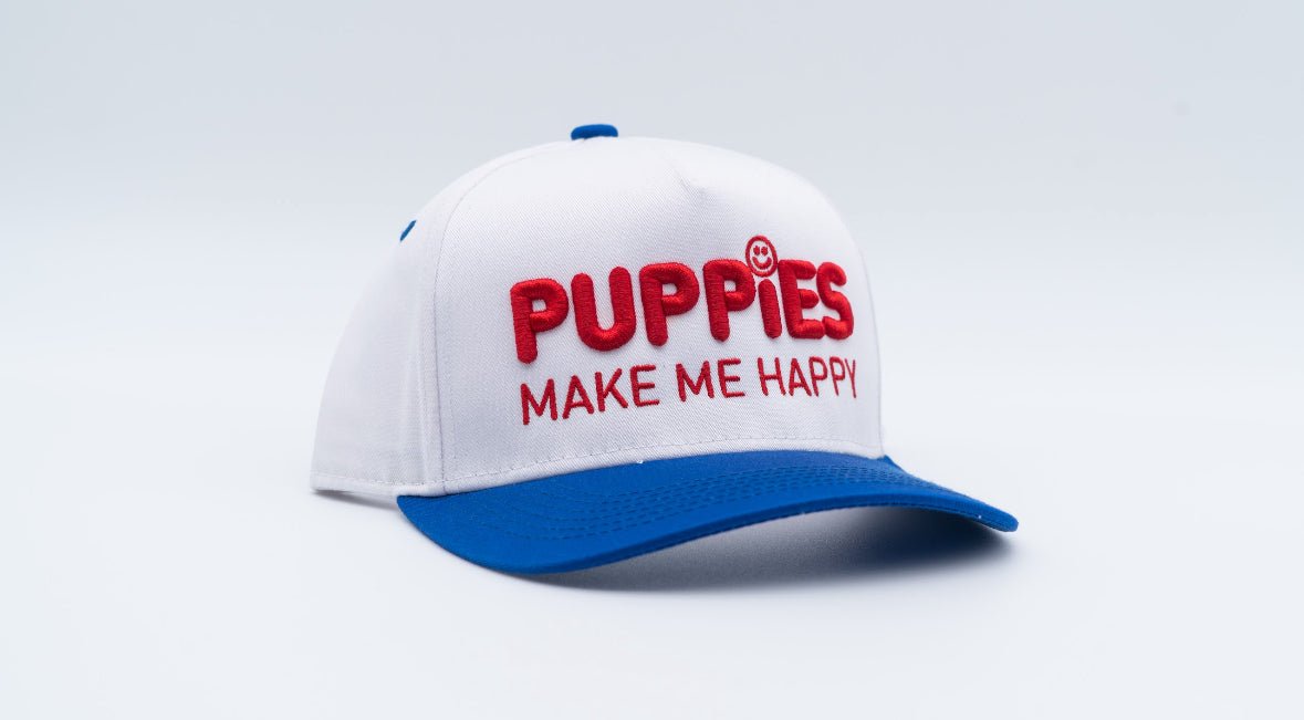 Puppies Make Me Happy Red White & Blue 3D Puff Snapback Hat | 4th of July Dog Lover Gift